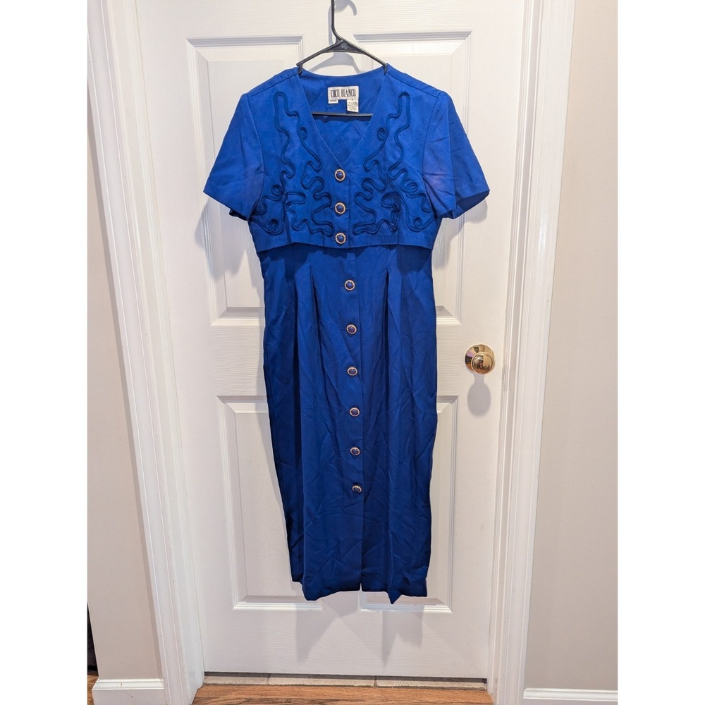 Vintage Coco Bianco Dark Academia Cobalt Blue Midi Dress Cottagecore Retro